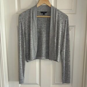 Gray Open-Front Cropped Cardigan Sweater